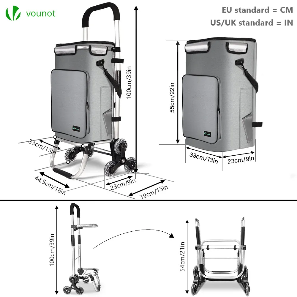 VOUNOT Folding Shopping Trolley, Aluminium Lightweight Shopping Cart 50L Grey