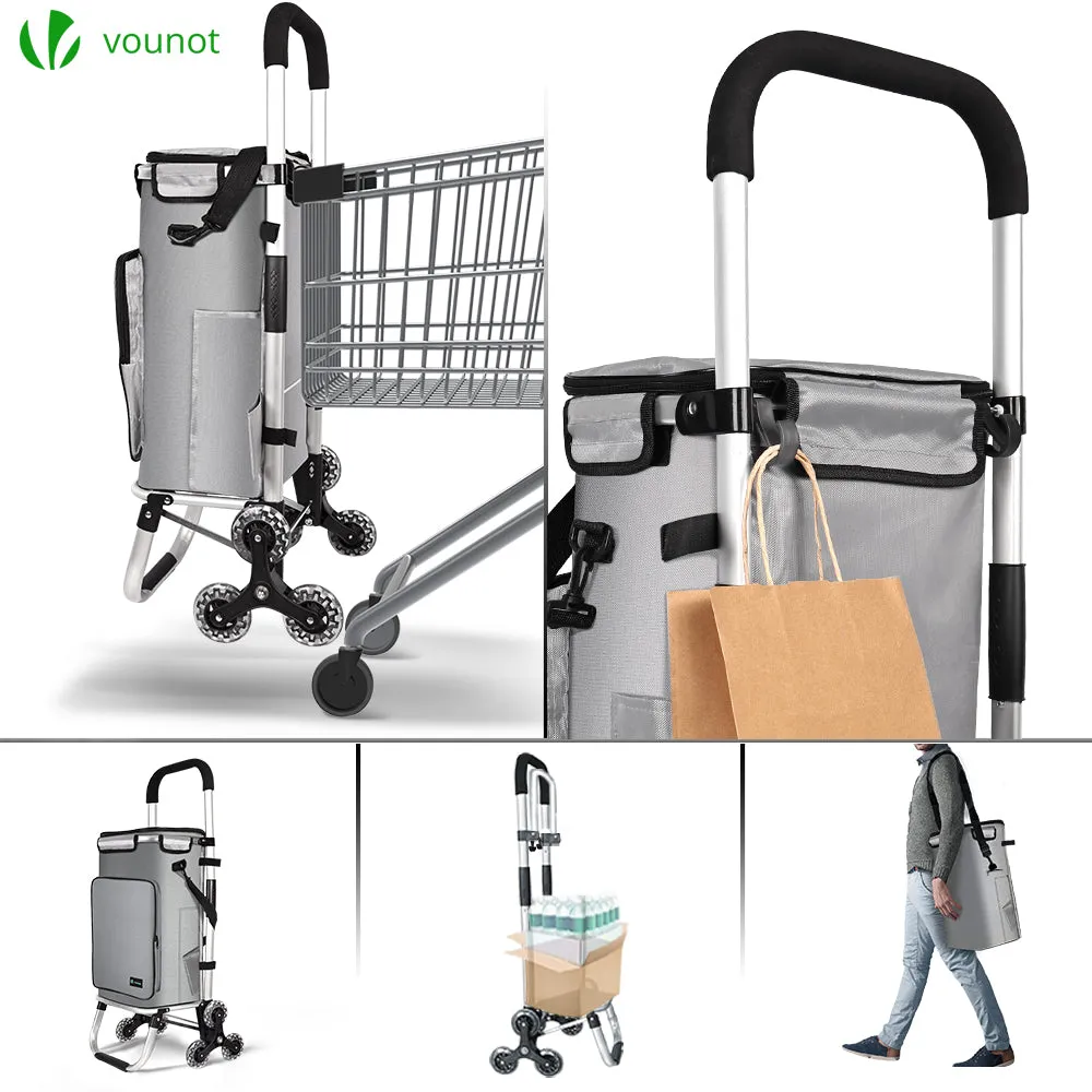 VOUNOT Folding Shopping Trolley, Aluminium Lightweight Shopping Cart 50L Grey