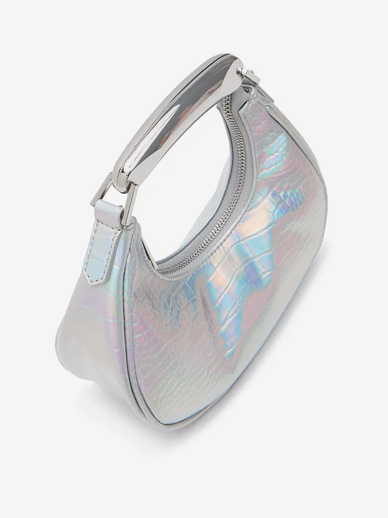 Westside Silver Textured Faux-Leather Hand Bag