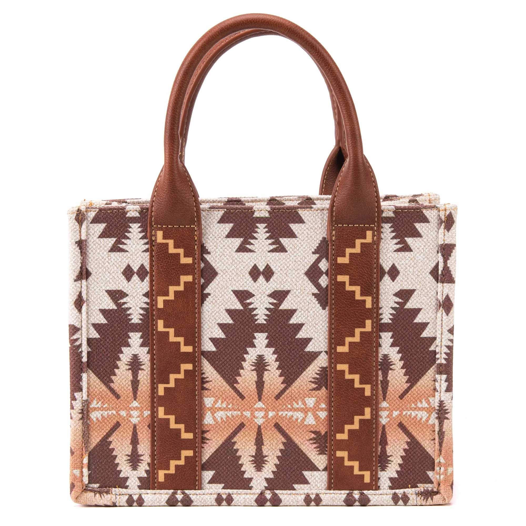 WG2203-8120S  Wrangler Southwestern  Print Small Canvas Tote/Crossbody - Light Coffee