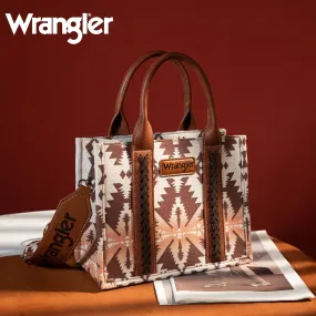 WG2203-8120S  Wrangler Southwestern  Print Small Canvas Tote/Crossbody - Light Coffee