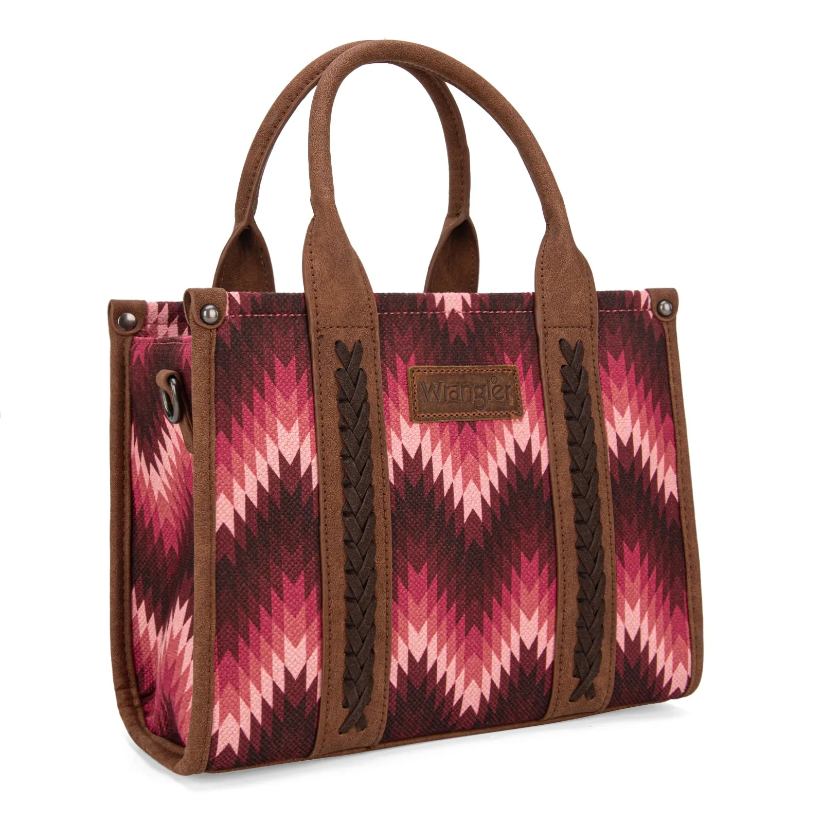 WG2211-8120S  Wrangler Southwestern Pattern Dual Sided Print Tote/Crossbody - DARK PINK