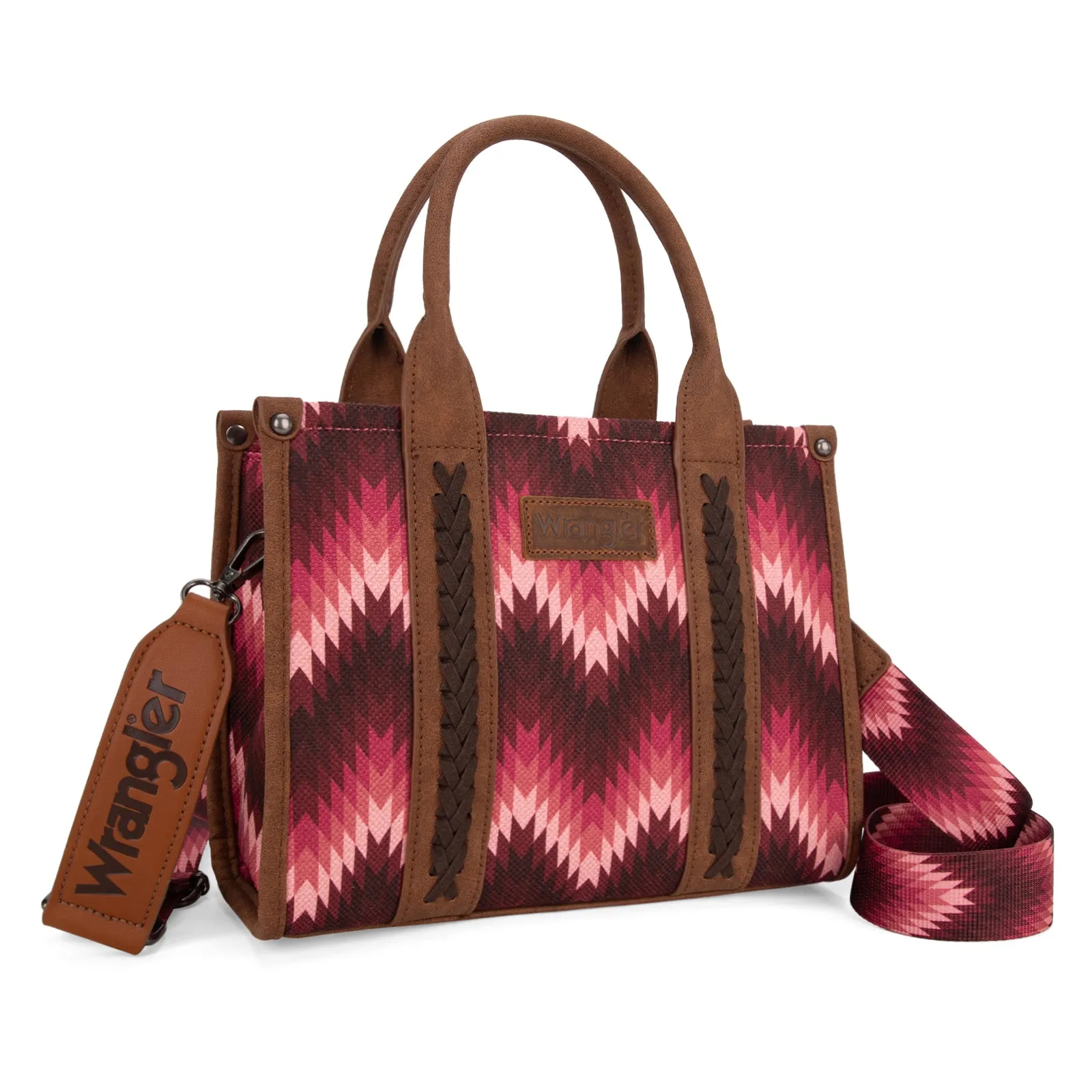 WG2211-8120S  Wrangler Southwestern Pattern Dual Sided Print Tote/Crossbody - DARK PINK