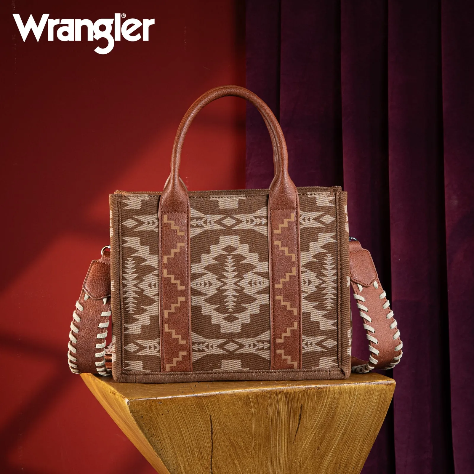 WG2212-8120  Wrangler Southwestern  Print Small Canvas Tote/Crossbody -  Brown