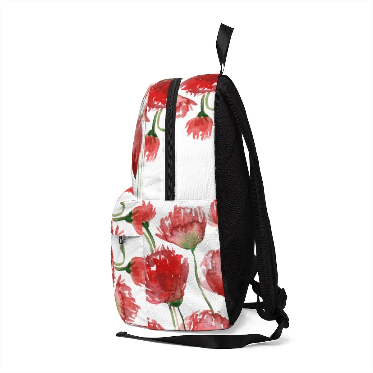 White Red Poppy Backpack, Best Flower Floral Print Unisex Large Classic Designer Backpack