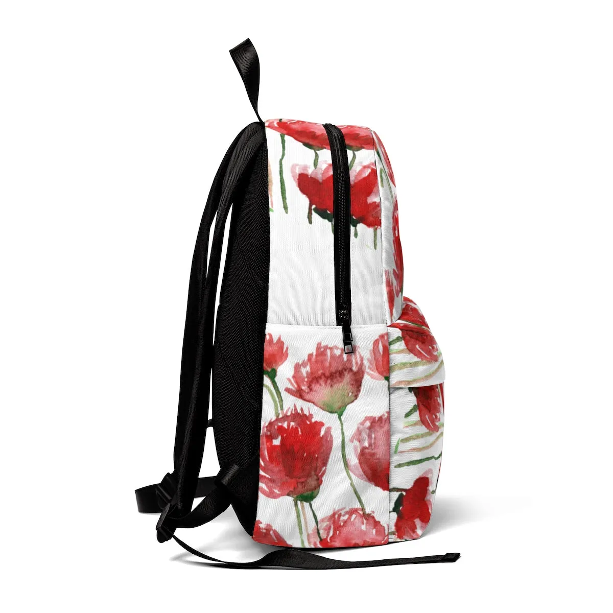 White Red Poppy Backpack, Best Flower Floral Print Unisex Large Classic Designer Backpack