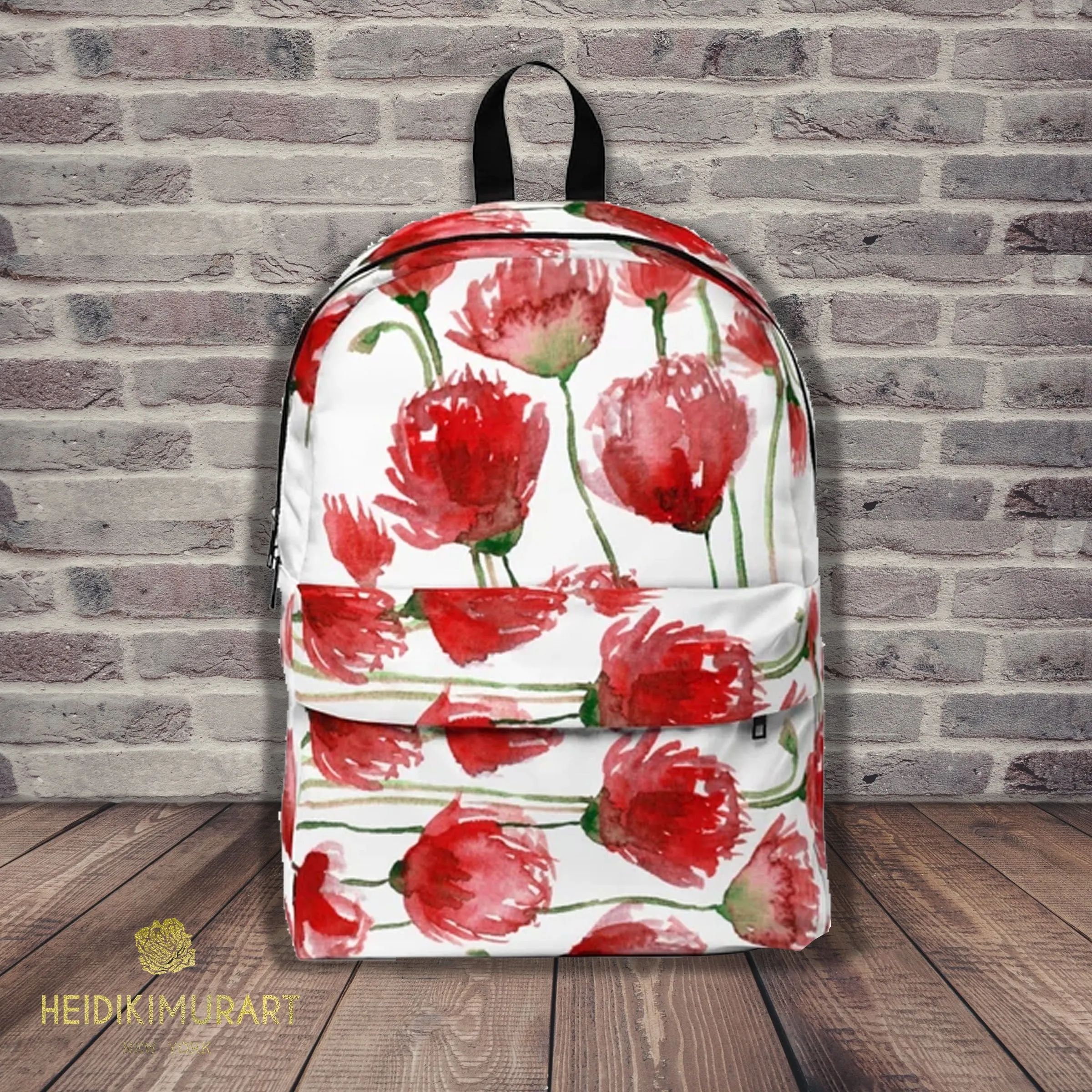 White Red Poppy Backpack, Best Flower Floral Print Unisex Large Classic Designer Backpack