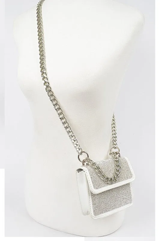 White Rhinestone Chain Crossbody Bag