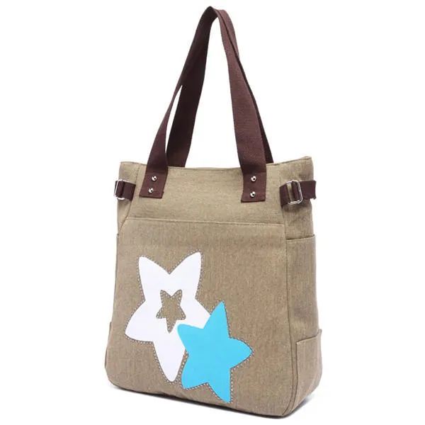 Women Canvas Star Tote Handbags Casual Shoulder Bags Capacity Shopping