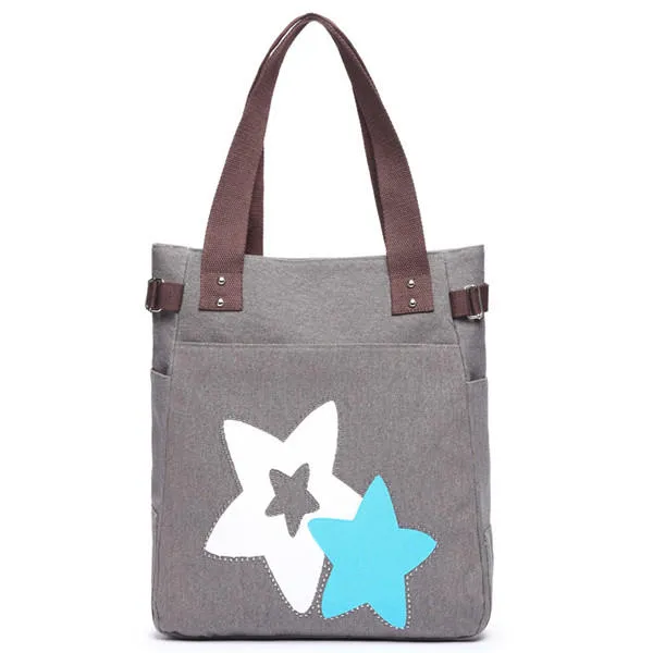 Women Canvas Star Tote Handbags Casual Shoulder Bags Capacity Shopping