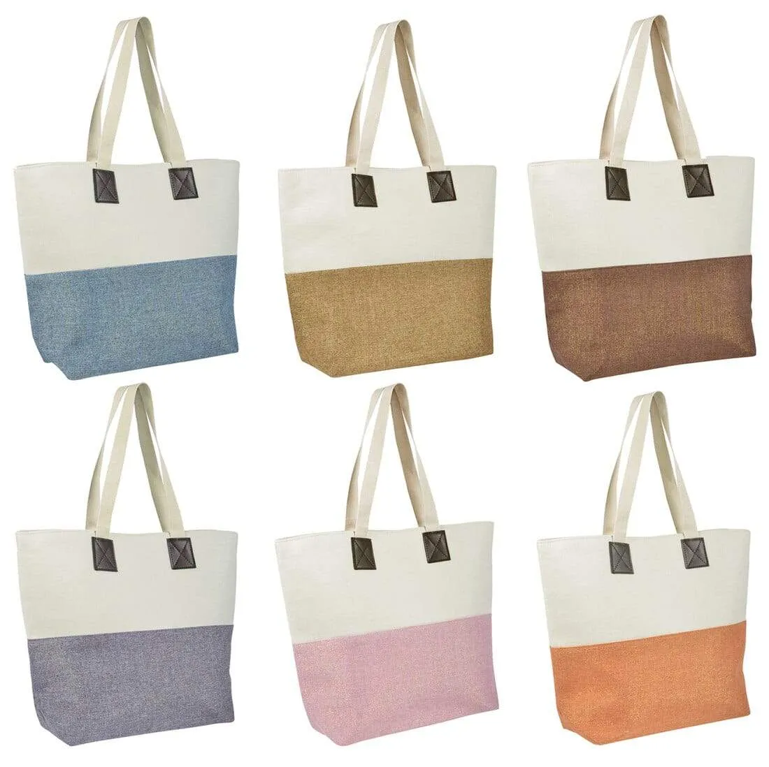 Womens Shimmer Canvas Beach Shoulder Shopping Bag Tote