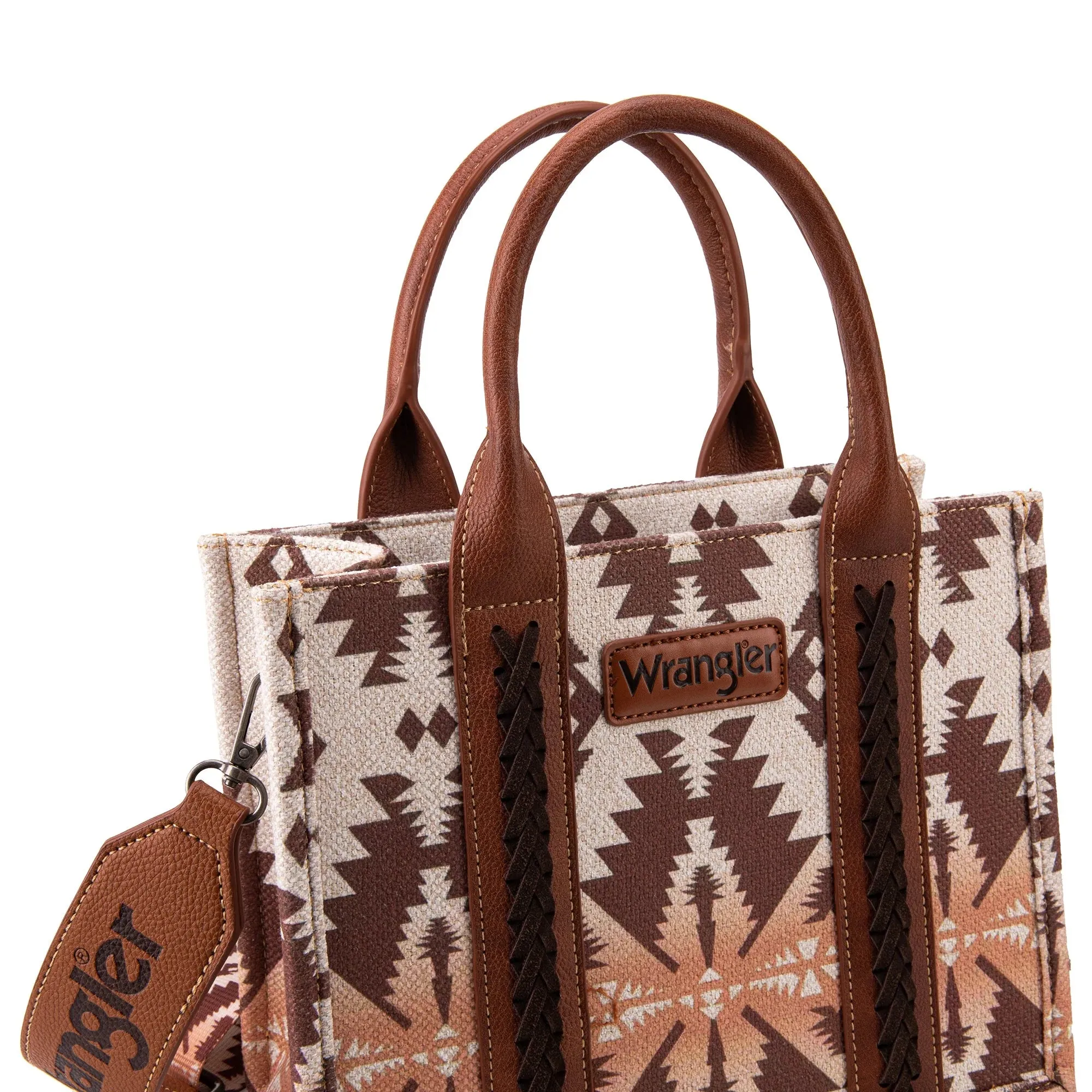 Wrangler Southwestern Print Small Canvas Tote/Crossbody - Light Coffee