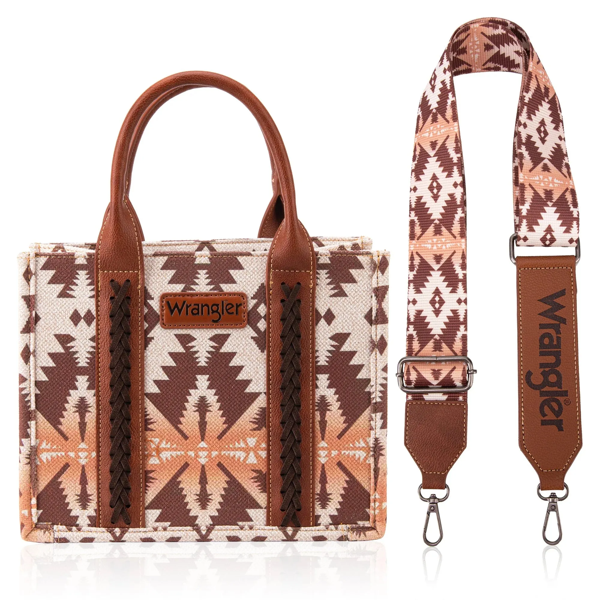 Wrangler Southwestern Print Small Canvas Tote/Crossbody - Light Coffee