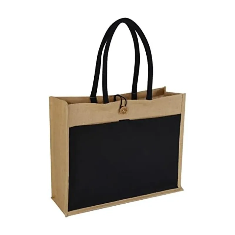 You Got This! Shopping Jute Bag With Black Canvas Pocket