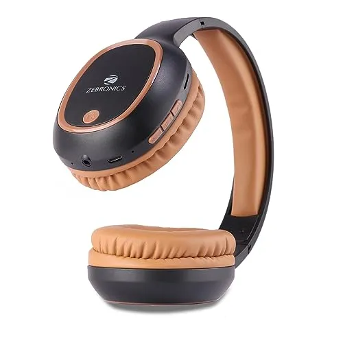 ZEBRONICS Thunder 60 hrs Playback time Bluetooth Wireless Headphone with FM, mSD, Playback with Mic (Brown)