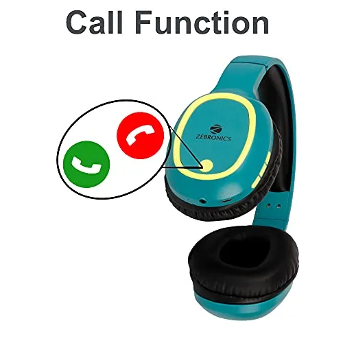 ZEBRONICS Thunder 60 hrs Playback time Bluetooth Wireless Headphone with FM, mSD, Playback with Mic (Teal Green)